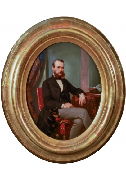 Карелин Андрей Осипович (1837-1906). Парные портреты «Портрет мужчины с собачкой», «Портрет дамы в салоне».