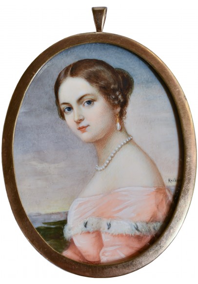 Франц Крюгер (1797-1857). Миниатюра «Портрет девушки в розовом». 